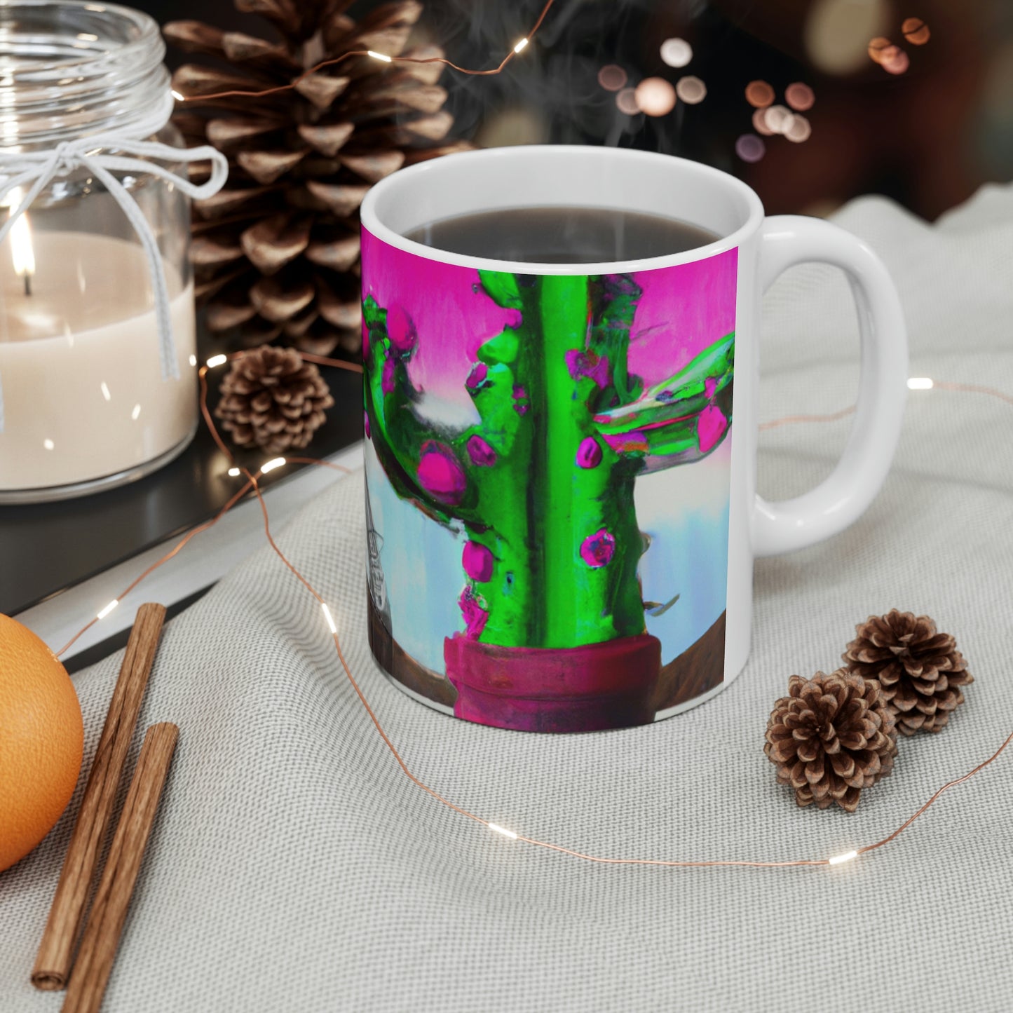 "An Awkward Caffeinated Moment: The Tale of a Bot and a Cactus" - The Alien Ceramic Mug 11 oz