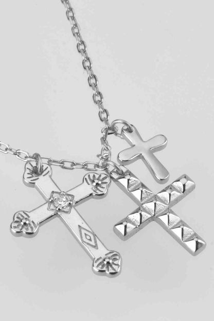 Inlaid Zircon Cross Pendant Necklace