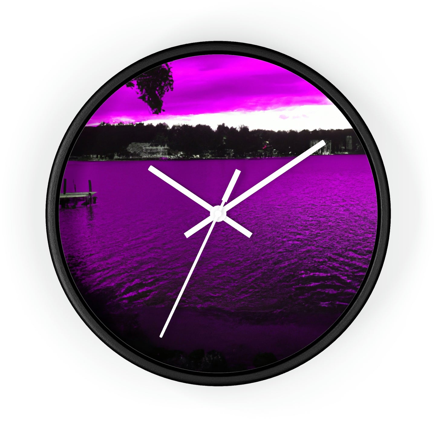 "The Neon Purple Lakefront" - The Alien Wall Clock