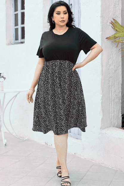 Round Neck Short Sleeve Printed Dress