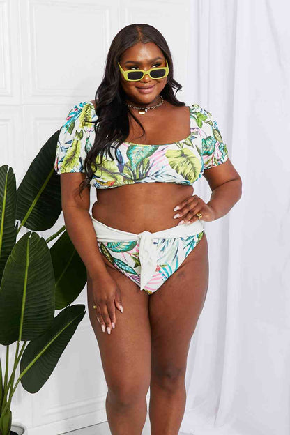 Marina West Swim Vacay Ready Bikini mit Puffärmeln und Blumenmuster