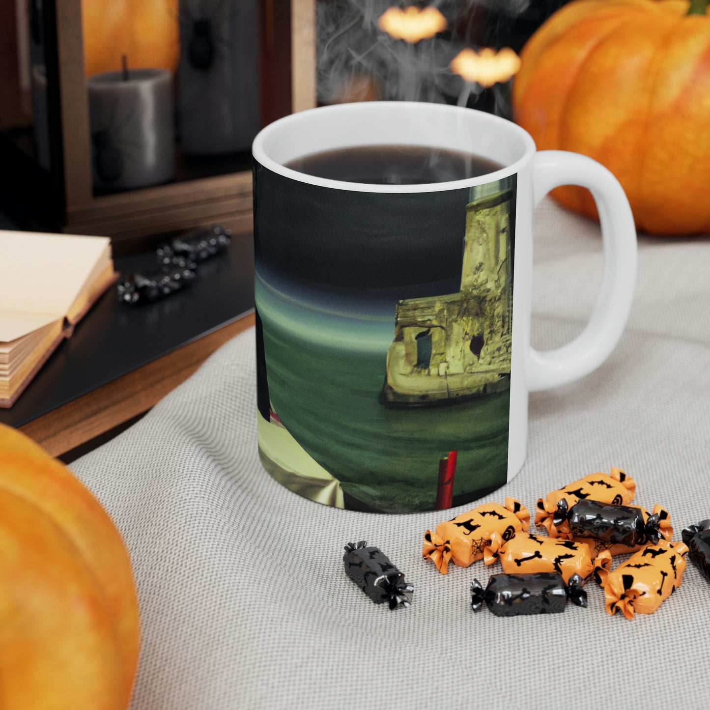 "A Beacon of Romance: An Intimate Candlelight Dinner in a Forgotten Lighthouse" - The Alien Ceramic Mug 11 oz