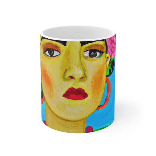 "Fierce and Free: Un tributo inspirado en Frida Kahlo a las mujeres mexicanas" - Taza de cerámica The Alien 11 oz