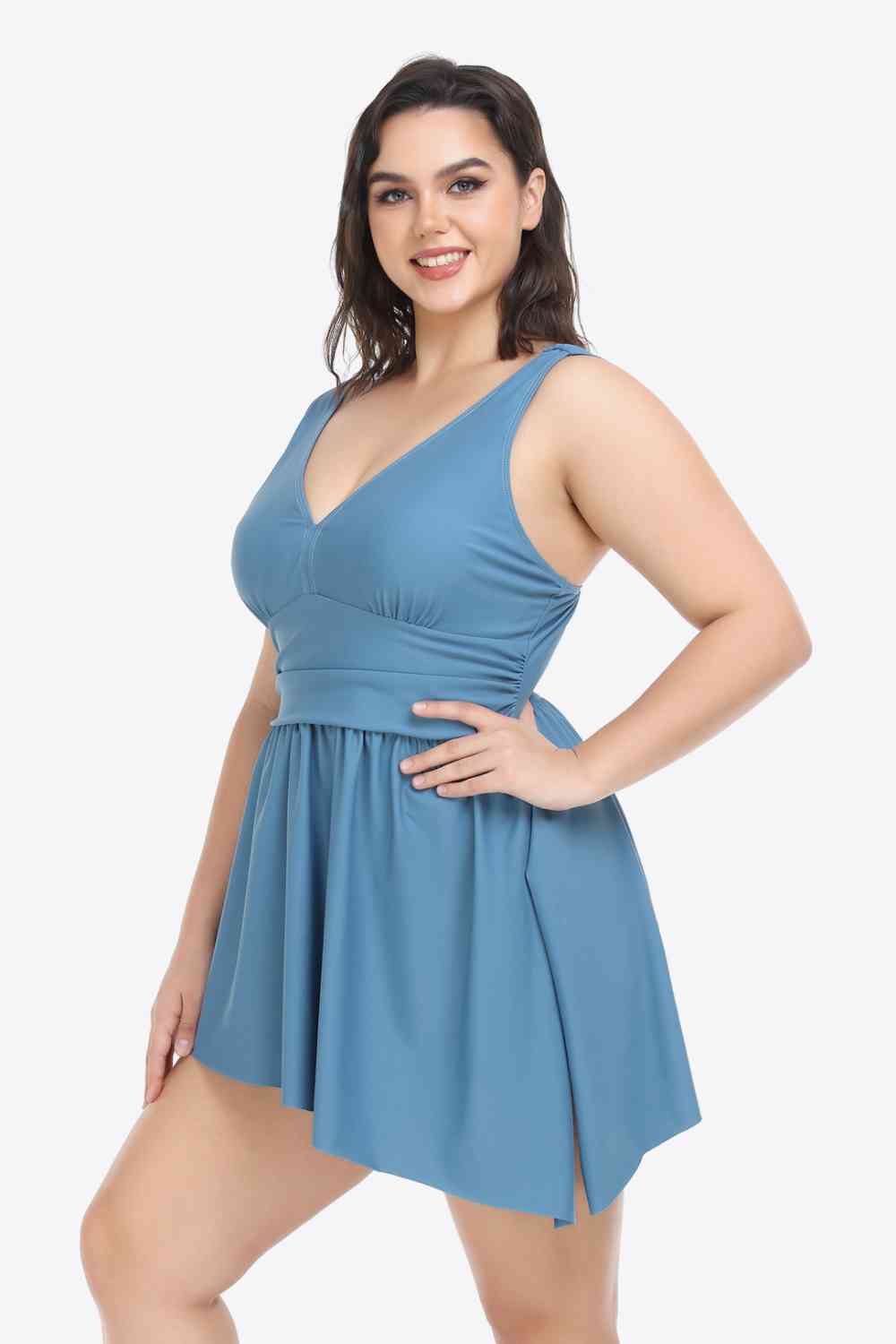 Plus Size Plunge Sleeveless Two-Piece Swimsuit