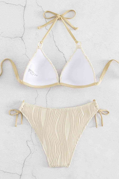 Strukturiertes Neckholder-Bikini-Set