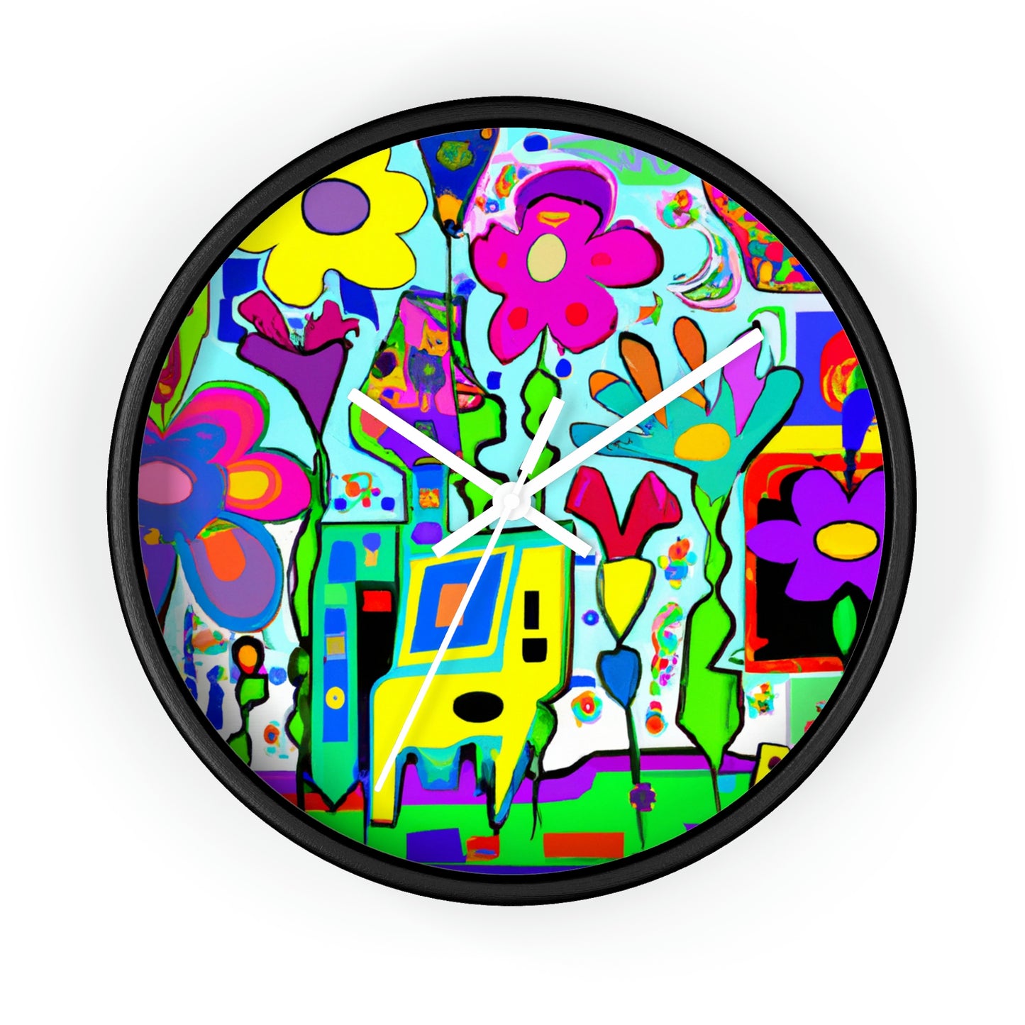 "A Mystical Garden of Rainbow Petals" - The Alien Wall Clock