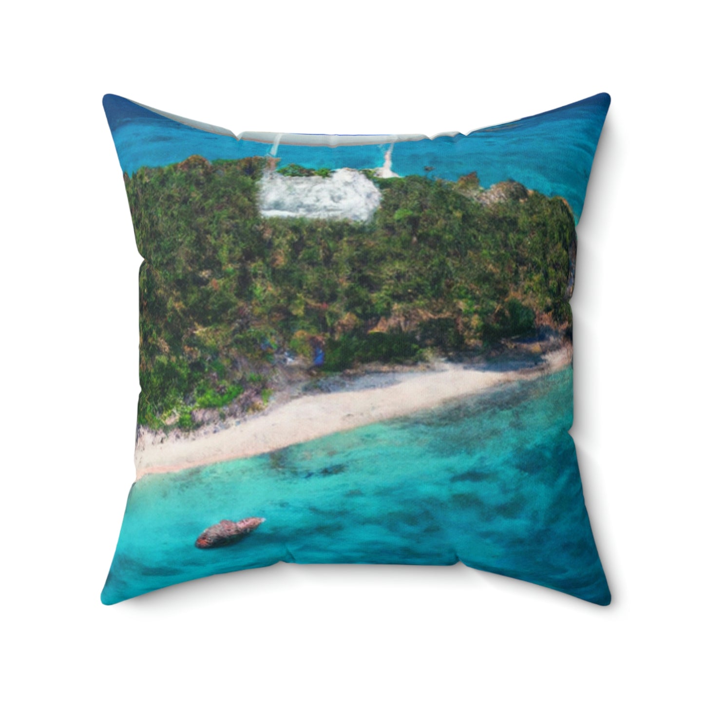 "Exploring Mystery Island by Airship" - Das Alien Square Pillow