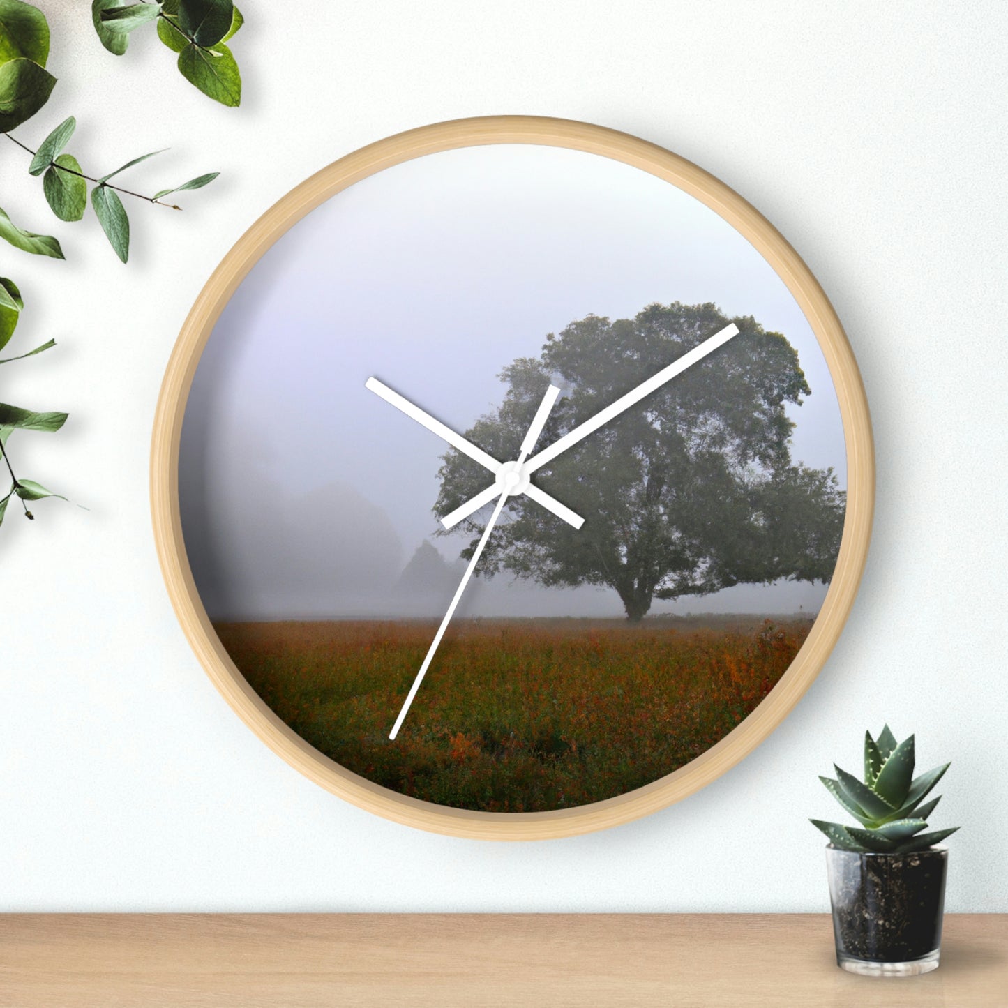 The Lonely Tree in the Foggy Meadow - The Alien Wall Clock