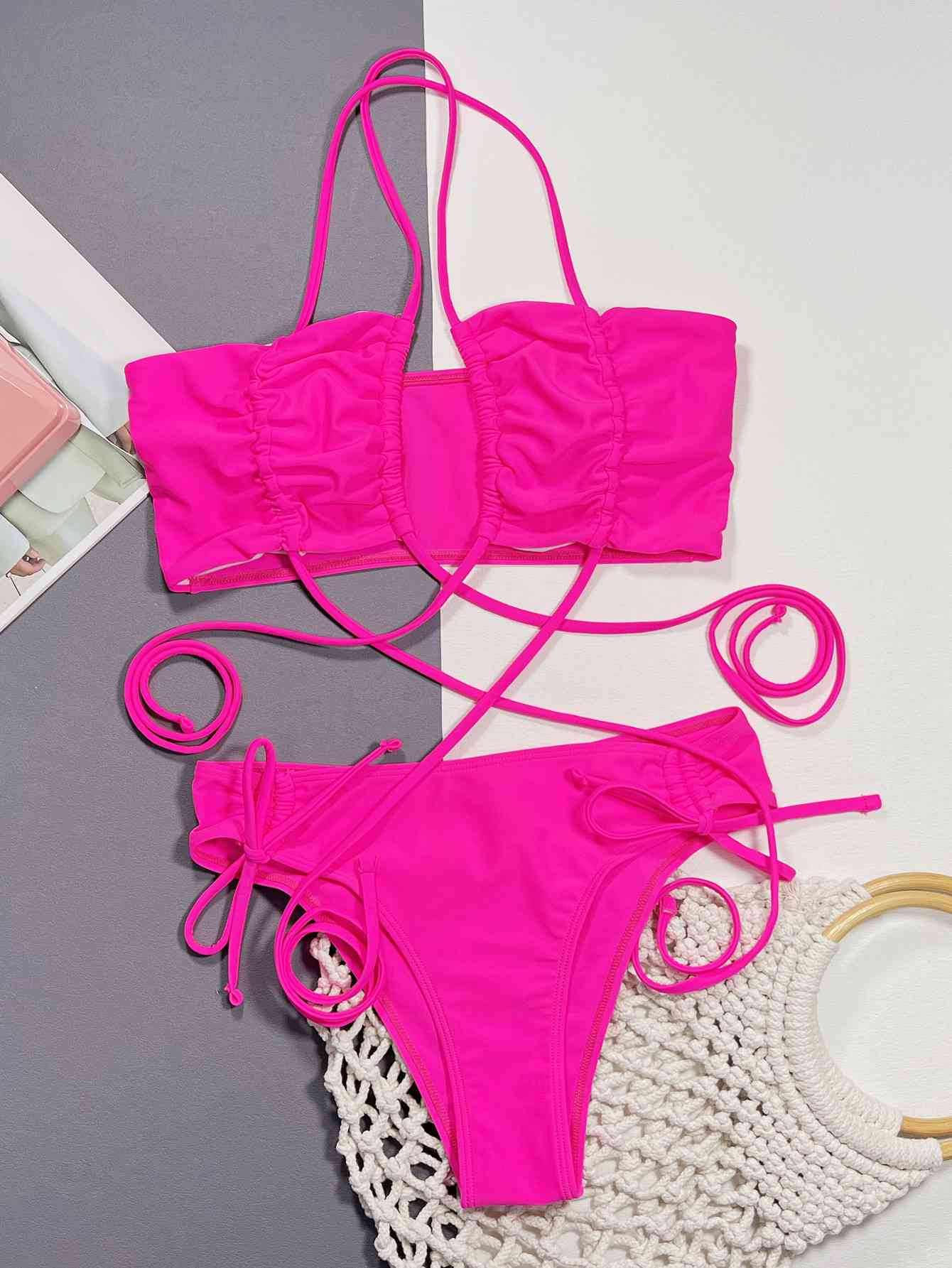 Neckholder-Bikini-Set mit Tunnelzugdetail