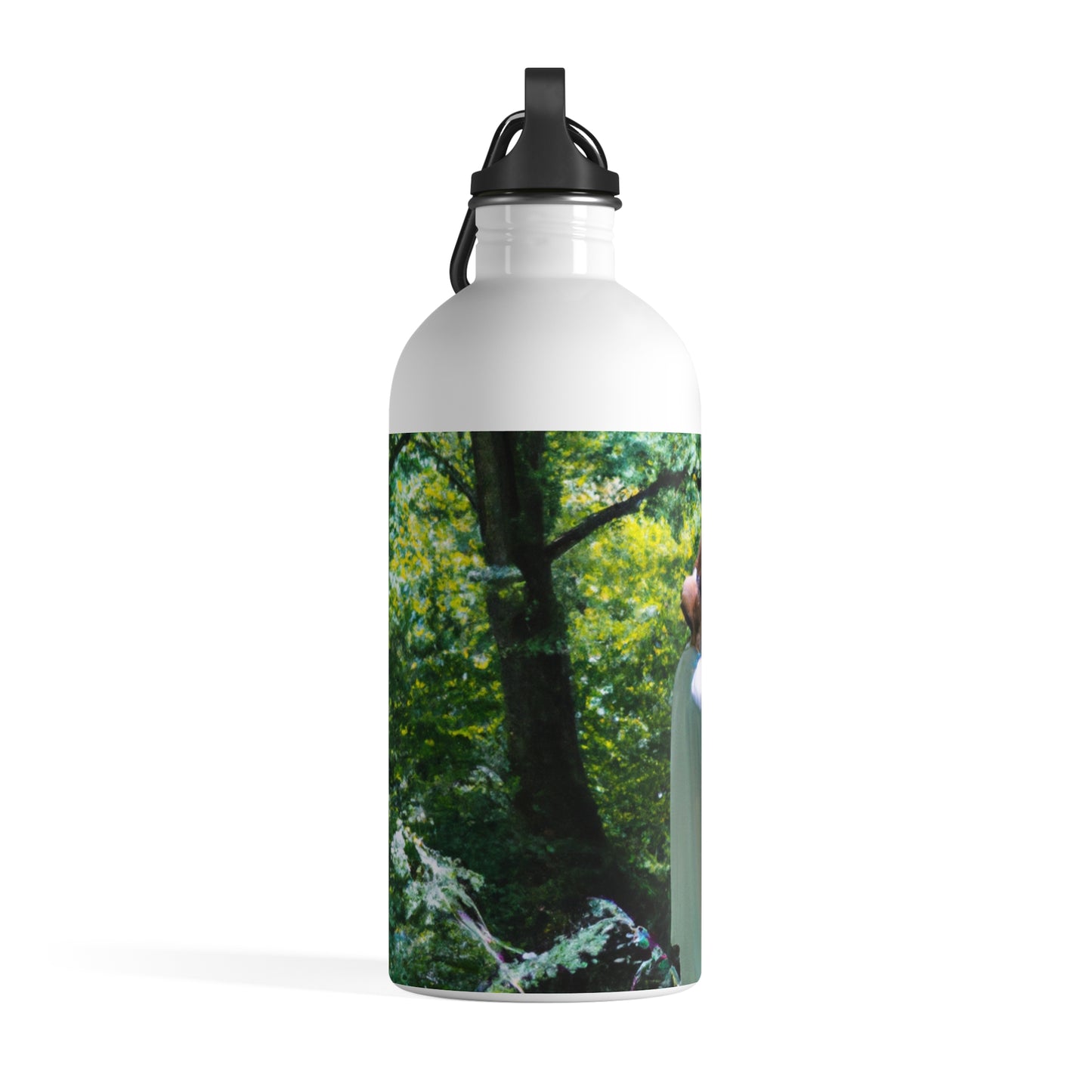 "Encantamiento en aceite: la visión de un bosque mágico de un joven artista" - La botella de agua de acero inoxidable alienígena