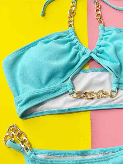 Zweiteiliges Bikini-Set mit Neckholder-Kettendetail