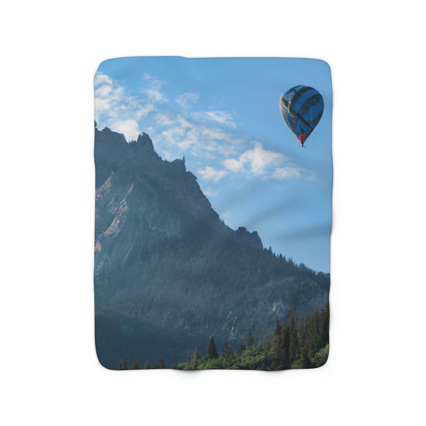 "Soaring Over Splendor: A Balloon Journey Through the Mountains" - The Alien Sherpa Fleece Blanket