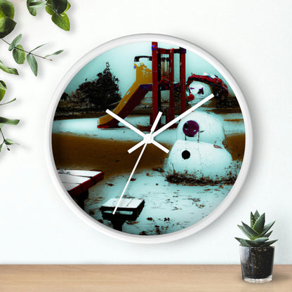 "Melancholy Snowman in a Silent Playground" - The Alien Wall Clock