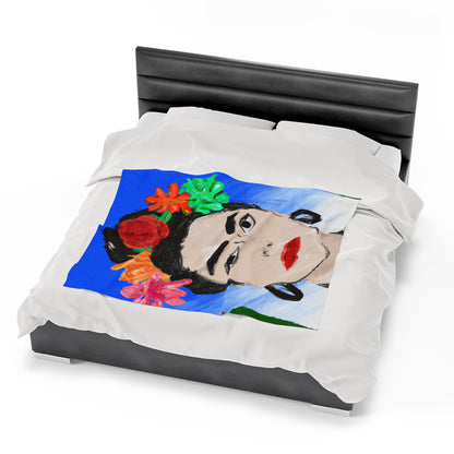 "Fiery Frida: Painting a Mexican Icon with Colorful Culture" - The Alien Velveteen Plush Blanket