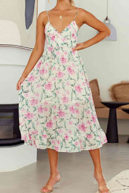 Vestido midi con tirantes finos y estampado floral