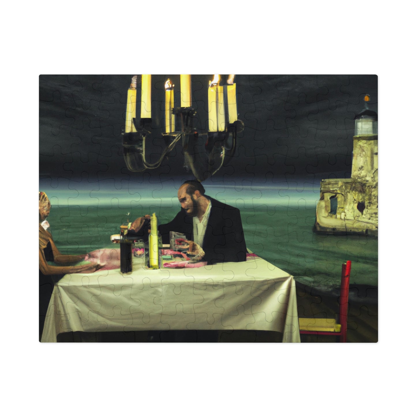 "A Beacon of Romance: An Intimate Candlelit Dinner in a Forgotten Lighthouse" - The Alien Jigsaw Puzzle