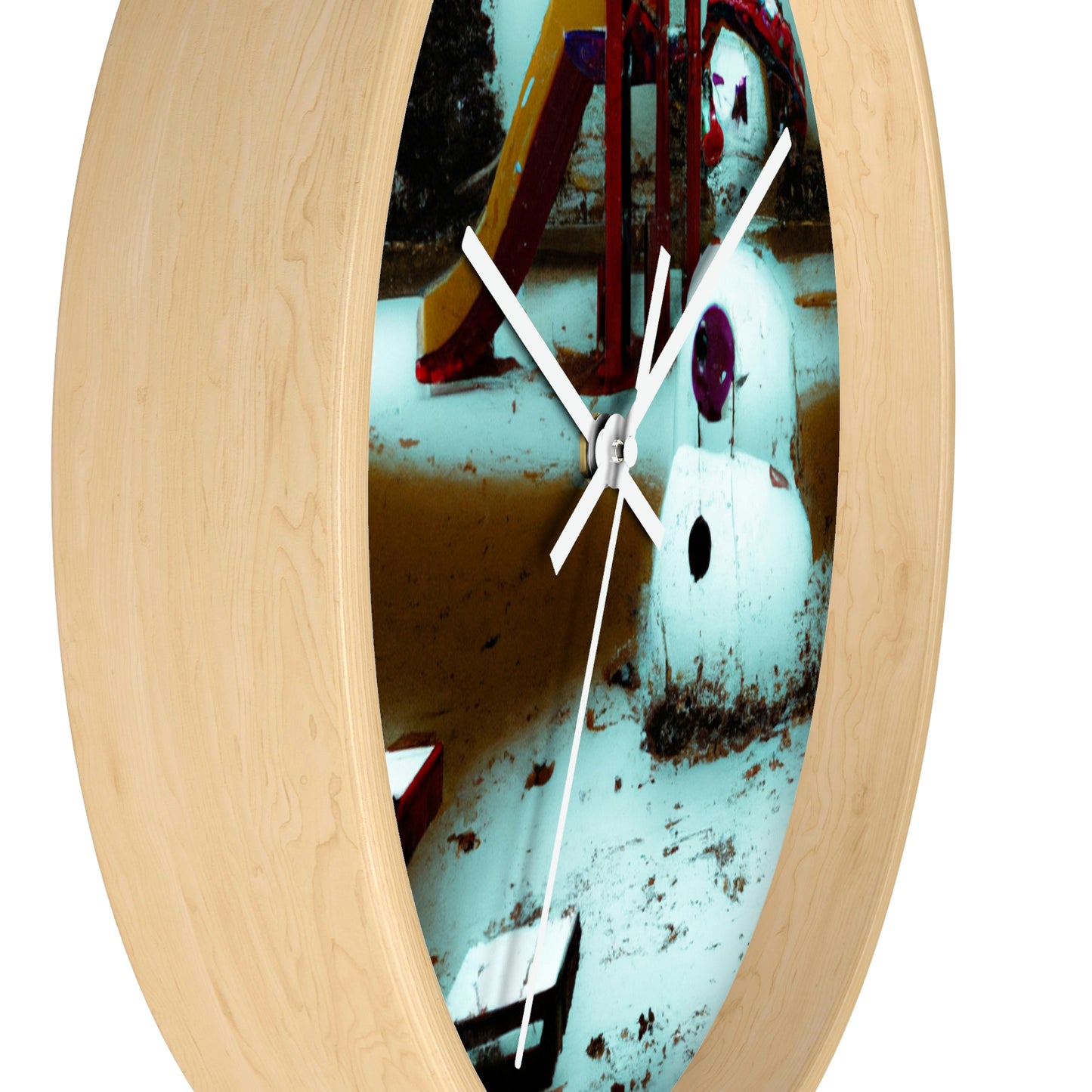 "Melancholy Snowman in a Silent Playground" - The Alien Wall Clock