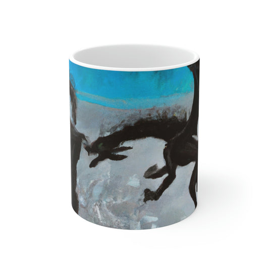 "Choque de fuego y acero en el acantilado iluminado por la luna" - The Alien Taza de cerámica 11 oz