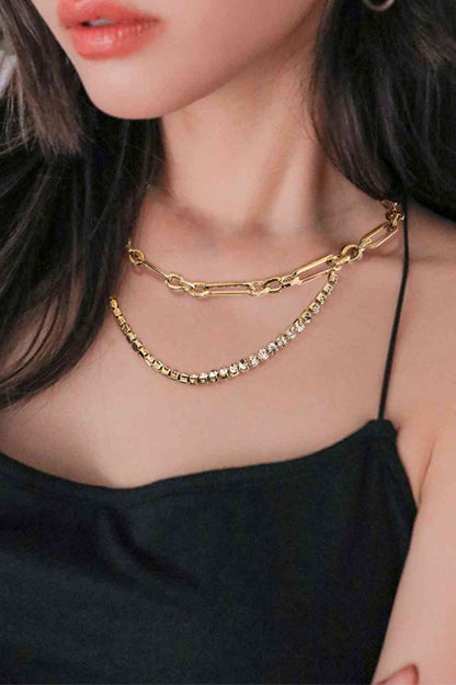 Collar De Piedras De Vidrio Chapado En Oro De 18 Quilates