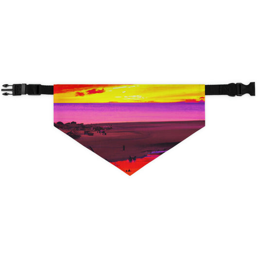 "Forgotten Solace: The Splendor of a Vibrant Sunset at an Abandoned Beach" - The Alien Pet Bandana Collar