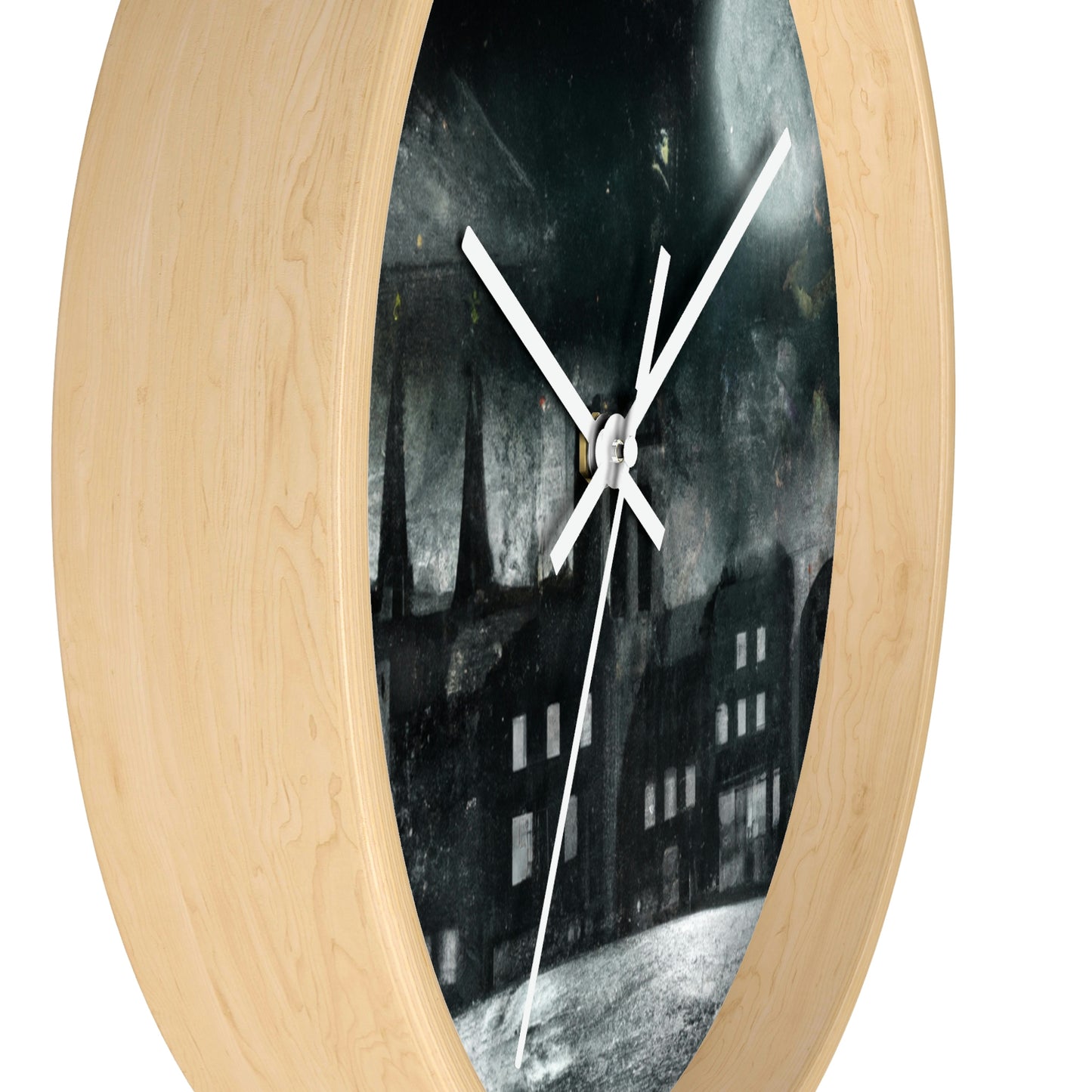 "Nocturno luminoso: una ciudad iluminada por la luz de la luna" - El reloj de pared alienígena