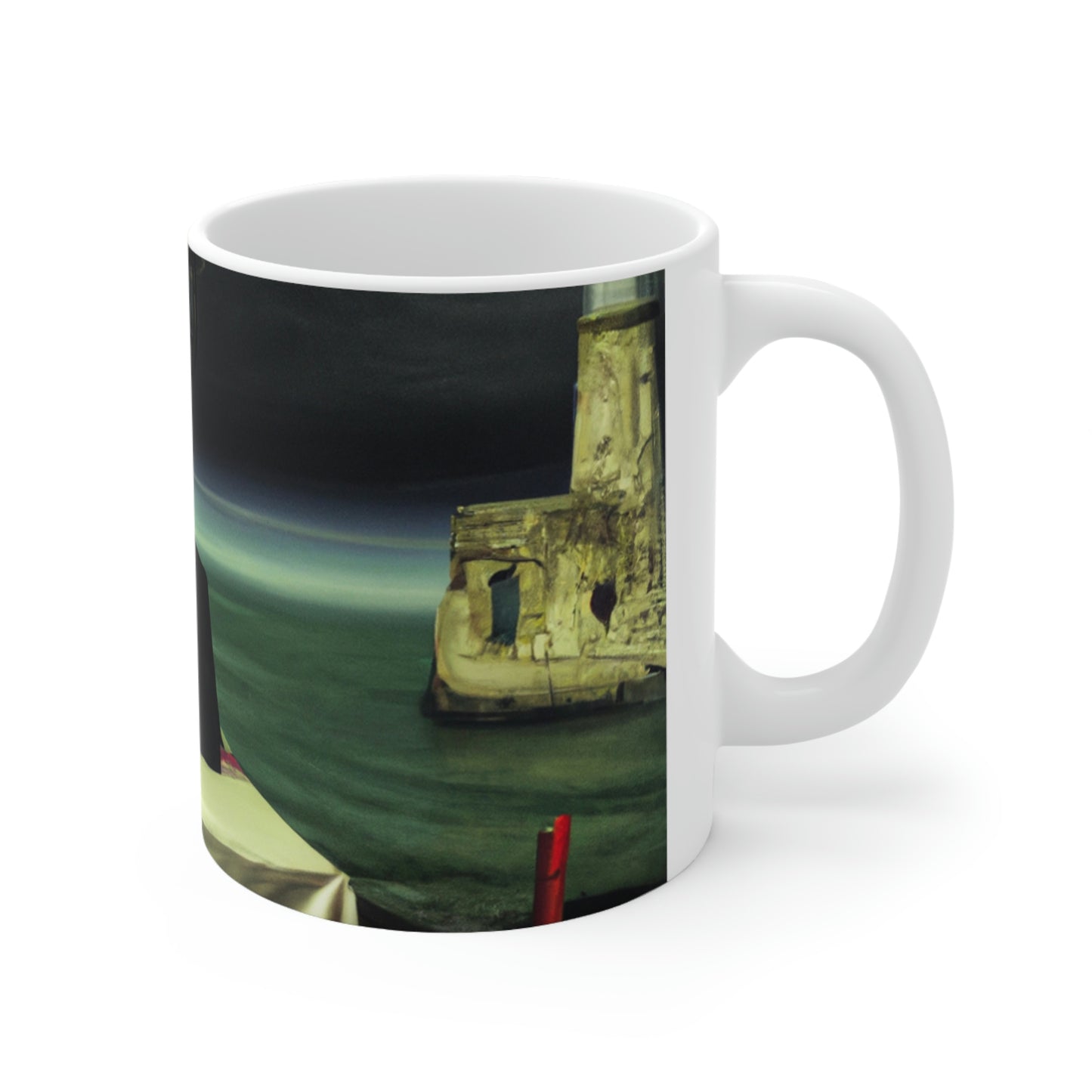 "A Beacon of Romance: An Intimate Candlelit Dinner in a Forgotten Lighthouse" - The Alien Ceramic Mug 11 oz
