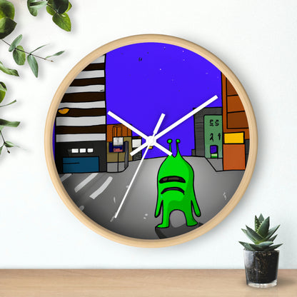 "Alien-Missgeschick in der Stadt" - Die Alien-Wanduhr