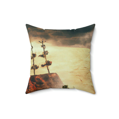 "Lost at Sea: Stranded On A Stormy Desert Island" - The Alien Square Pillow