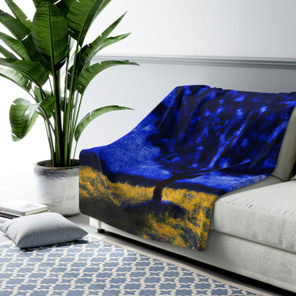 "A Lone Blue Tree in the Moonlight Field" - The Alien Sherpa Fleece Blanket