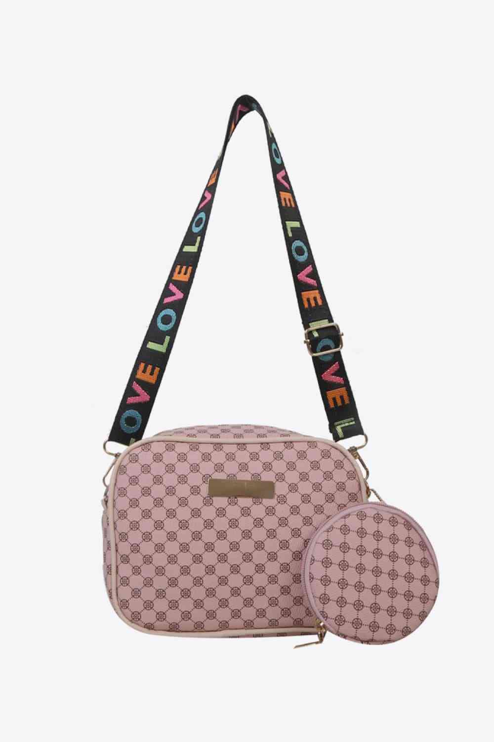 Printed Slogan Strap Shoulder Bag