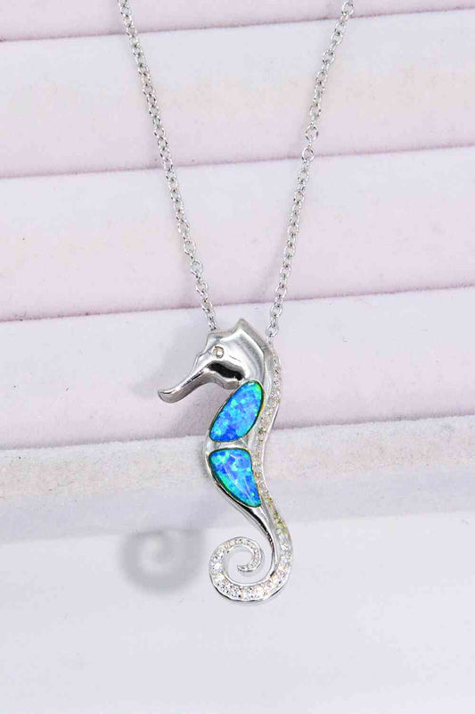 Opal-Seepferdchen-Halskette aus 925er-Sterlingsilber
