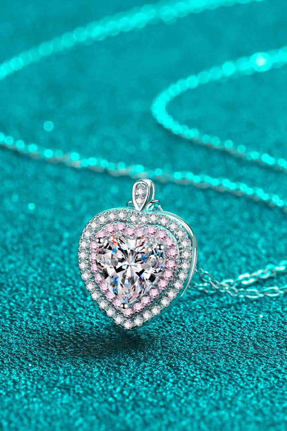 Collar con colgante de corazón de moissanita de 1 quilate de plata de ley 925