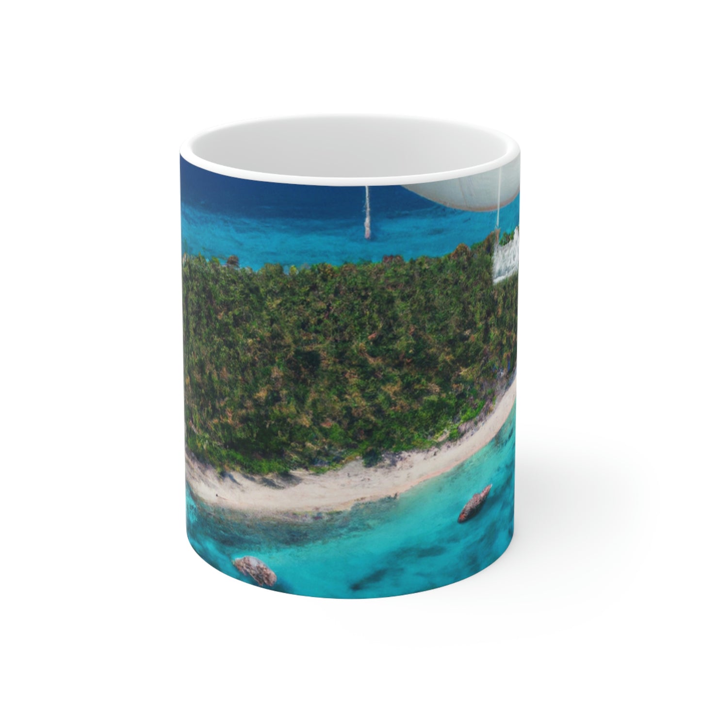 "Exploring Mystery Island by Airship" - The Alien Ceramic Mug 11 oz