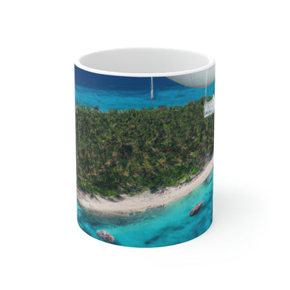 "Exploring Mystery Island by Airship" - Der Alien-Keramikbecher 11 oz