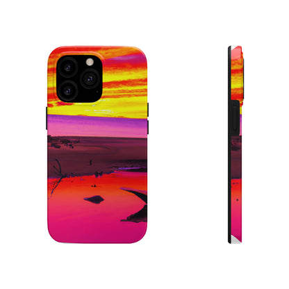 "Vergessener Trost: Die Pracht eines lebendigen Sonnenuntergangs an einem verlassenen Strand" - Die Alien Tough Phone Cases