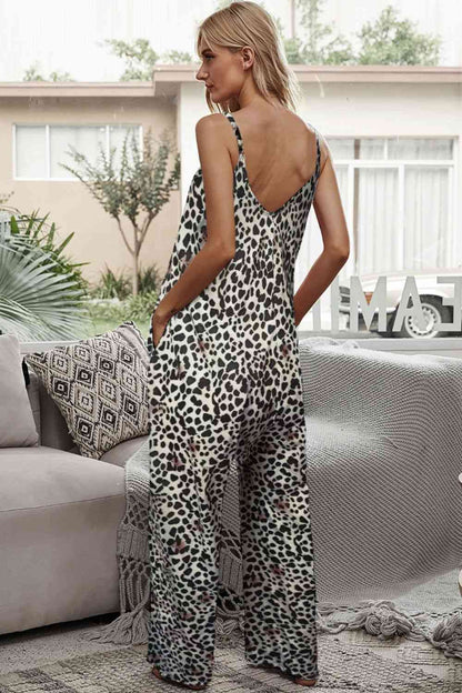 Jumpsuit mit Animal-Print und Spaghettiträgern und Taschen