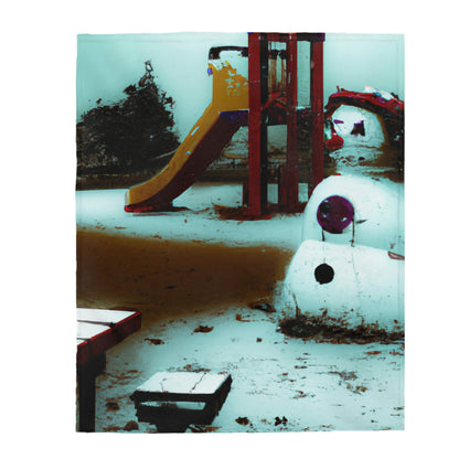 "Melancholy Snowman in a Silent Playground" - The Alien Velveteen Plush Blanket