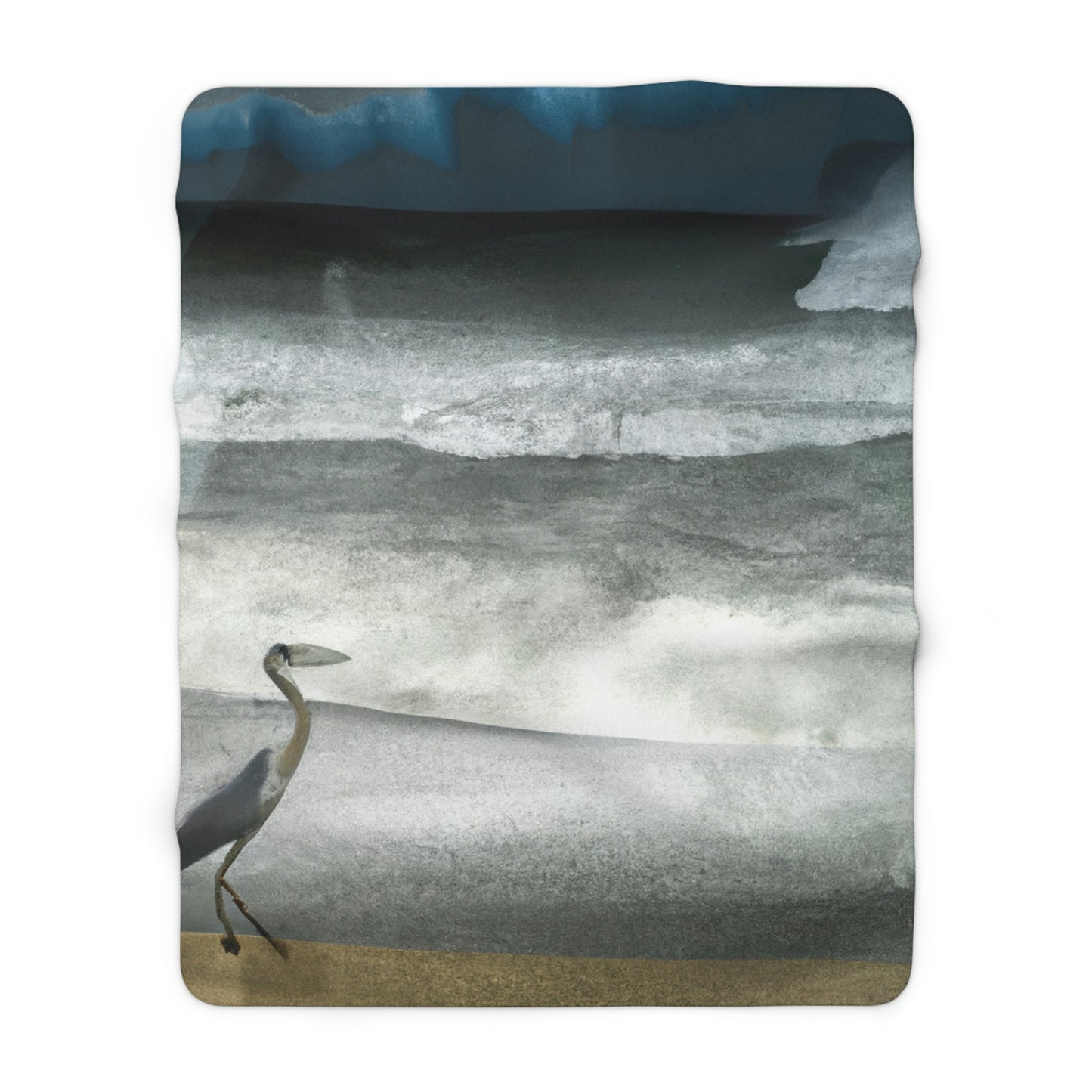 "A Sea of Turmoil: A Heron's Restlessness". - The Alien Sherpa Fleece Blanket