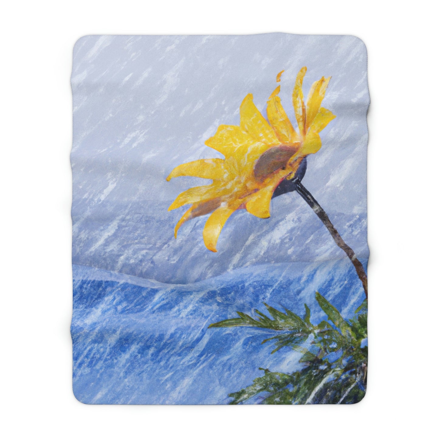 "A Burst of Color in the Glistening White: The Miracle of a Flower Blooms in a Snowstorm" - The Alien Sherpa Fleece Blanket