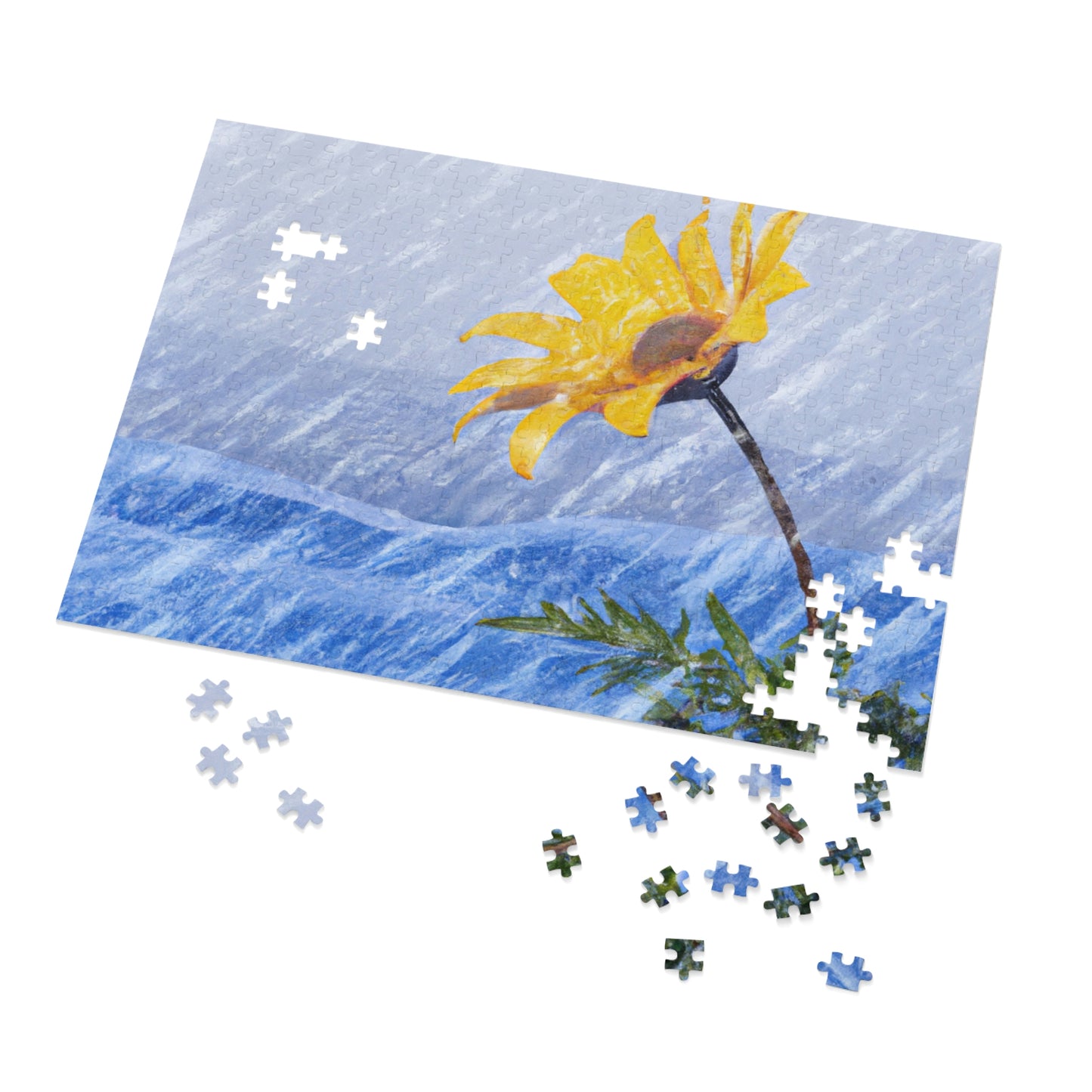 "Un estallido de color en el blanco reluciente: el milagro de una flor que florece en una tormenta de nieve" - ​​The Alien Jigsaw Puzzle