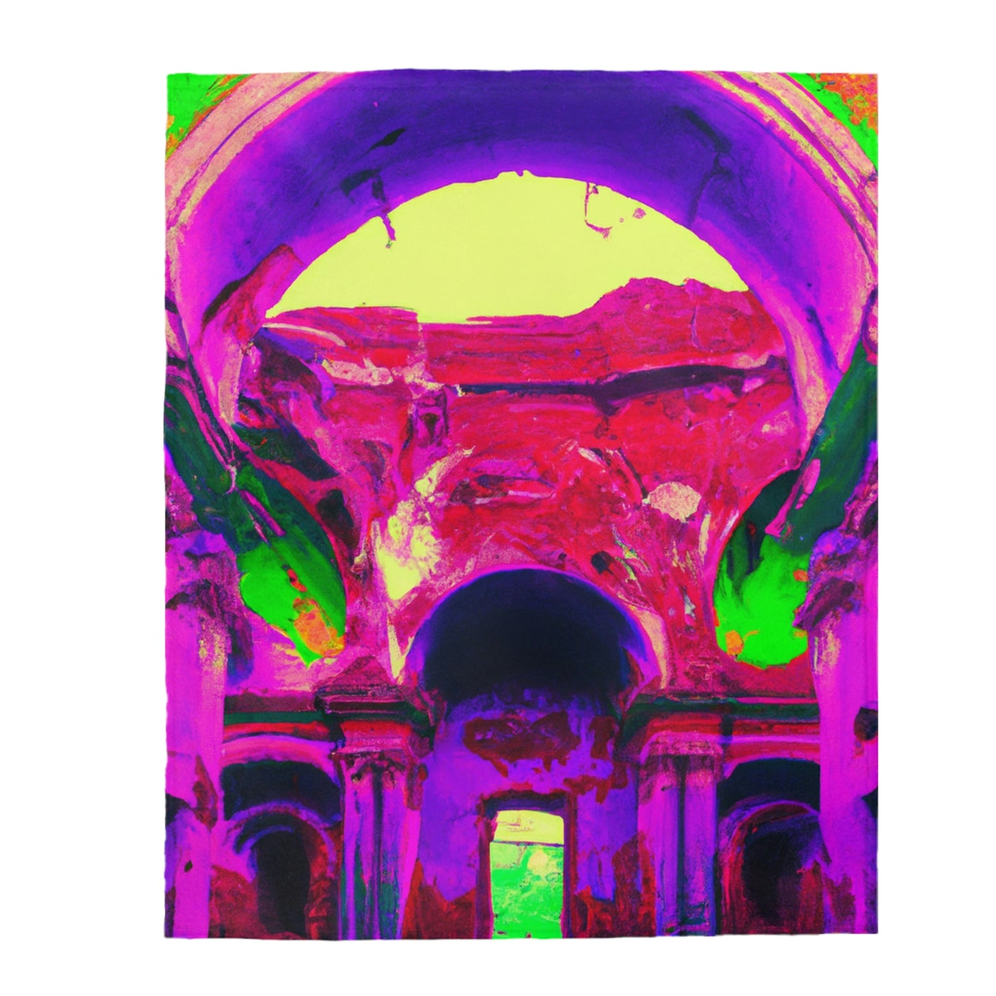 Mystical Madness: Crazy Colors in the Forgotten Cathedral - The Alien Velveteen Plush Blanket