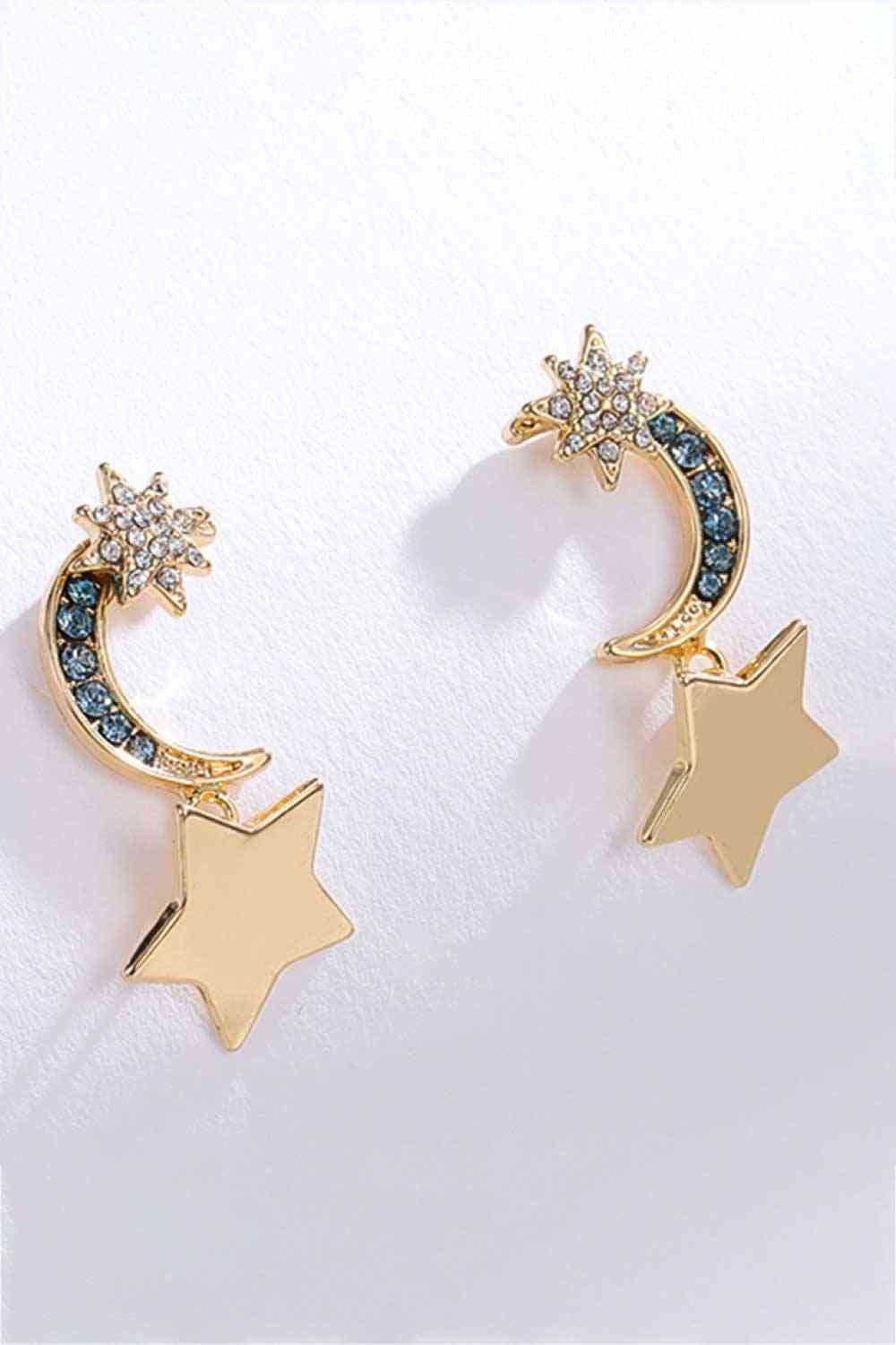 Pendientes colgantes con forma de luna y estrella de diamantes de imitación con incrustaciones de Lasting Wish