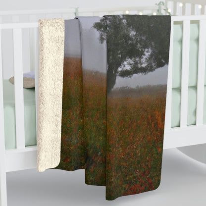 The Lonely Tree in the Foggy Meadow - The Alien Sherpa Fleece Blanket