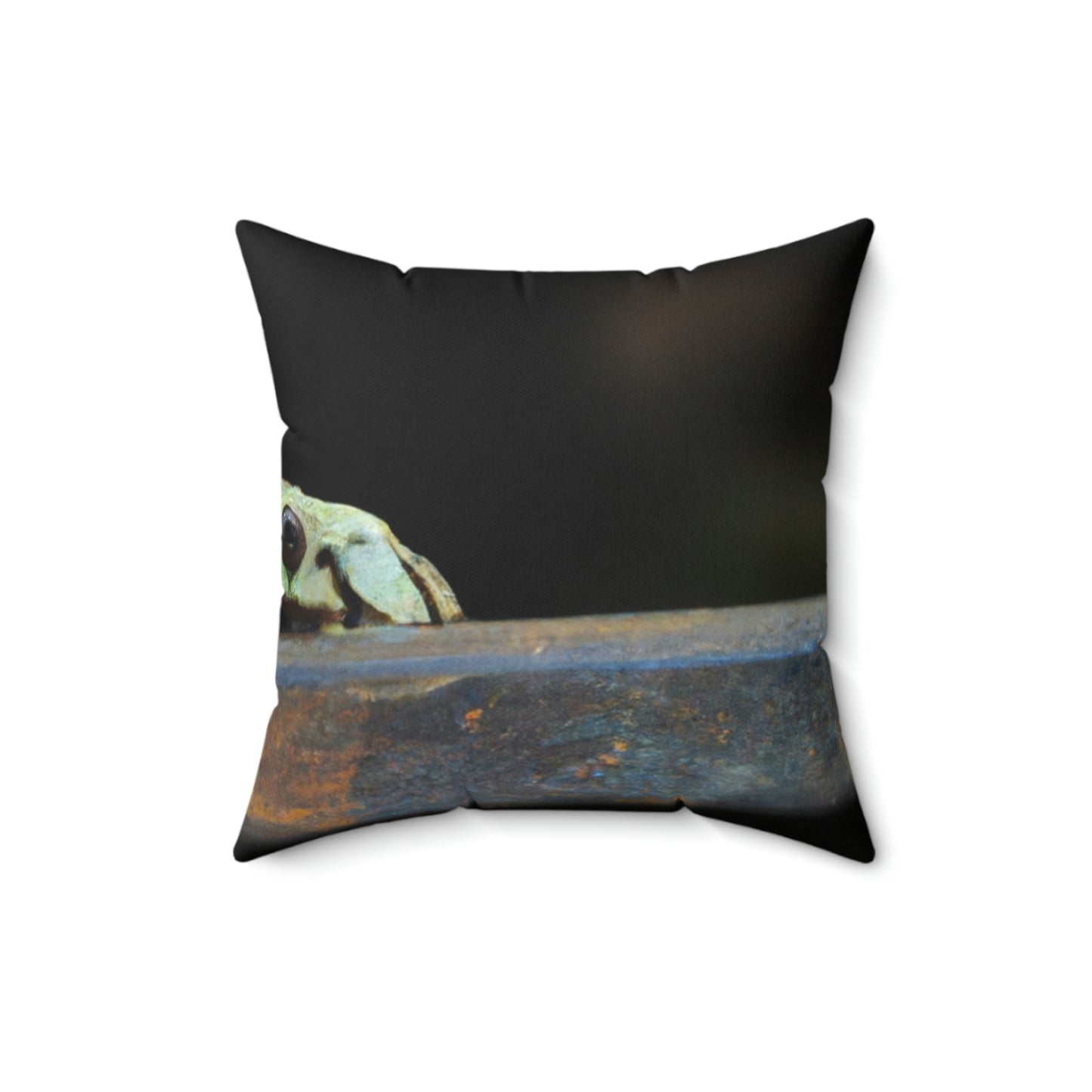 "A Tad Too Far: The Tale of a Train-Stuck Frog." - The Alien Square Pillow