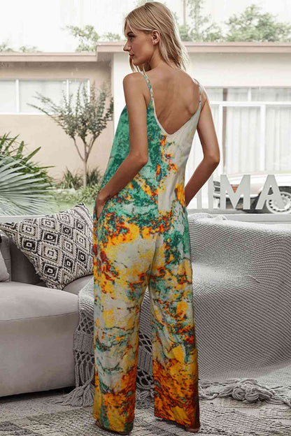 Jumpsuit mit Batik-Spaghettiträgern und Taschen