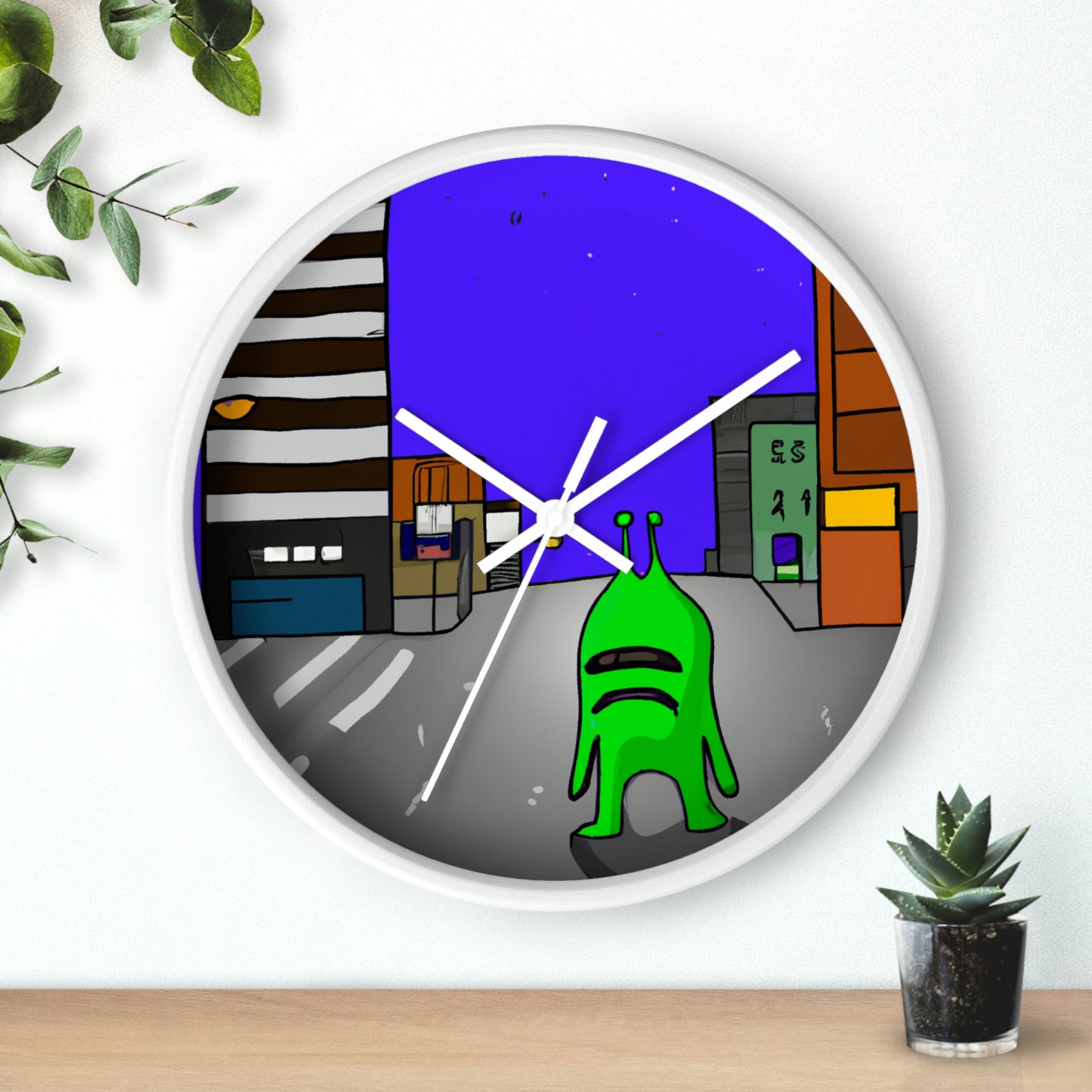 "Alien-Missgeschick in der Stadt" - Die Alien-Wanduhr