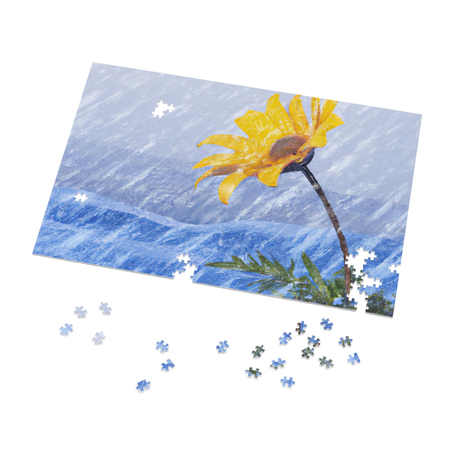 "A Burst of Color in the Glistening White: The Miracle of a Flower Blooms in a Snowstorm" - The Alien Jigsaw Puzzle