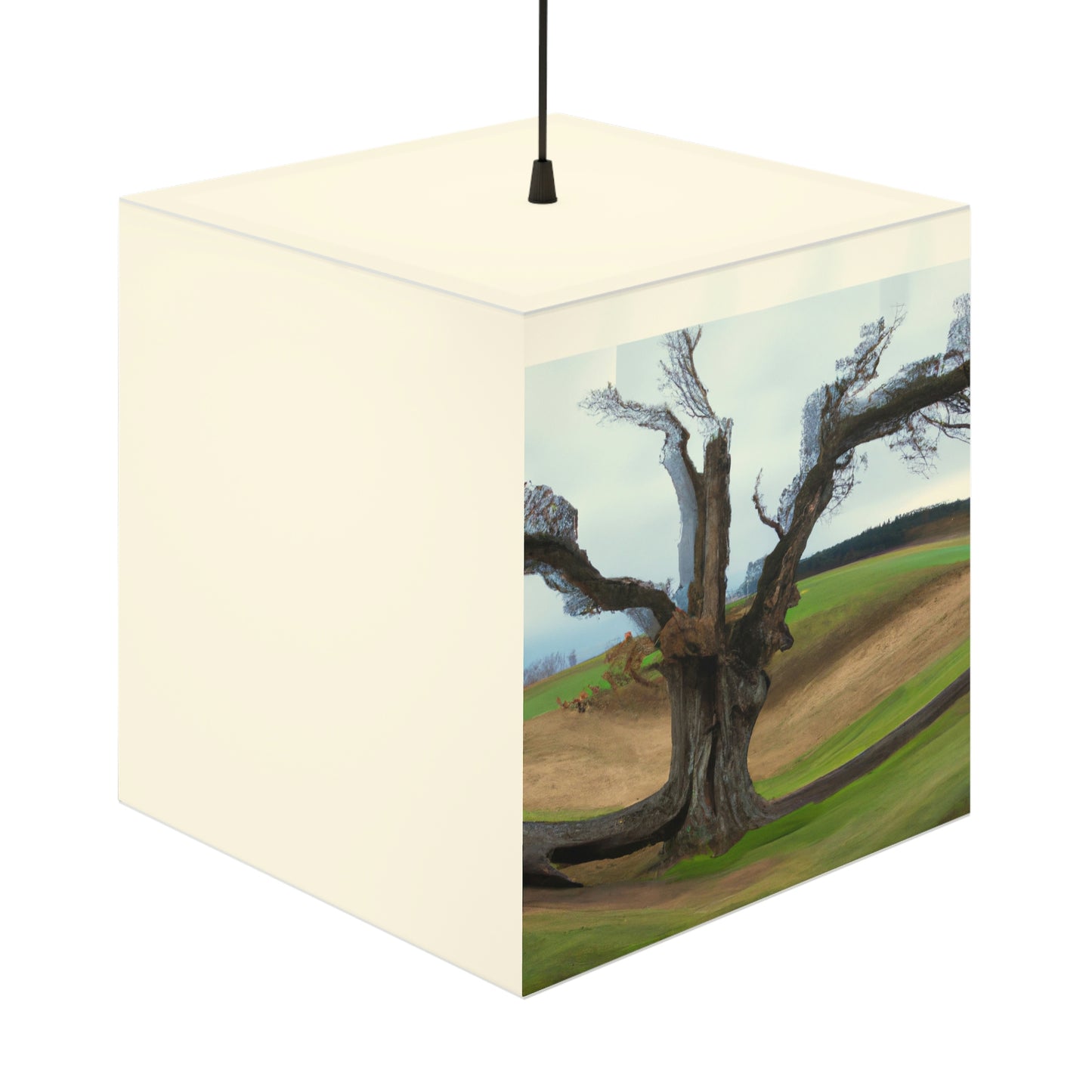 „Ein Schatten auf der Wiese: Der letzte stehende Baum“ – Die Alien Light Cube Lampe