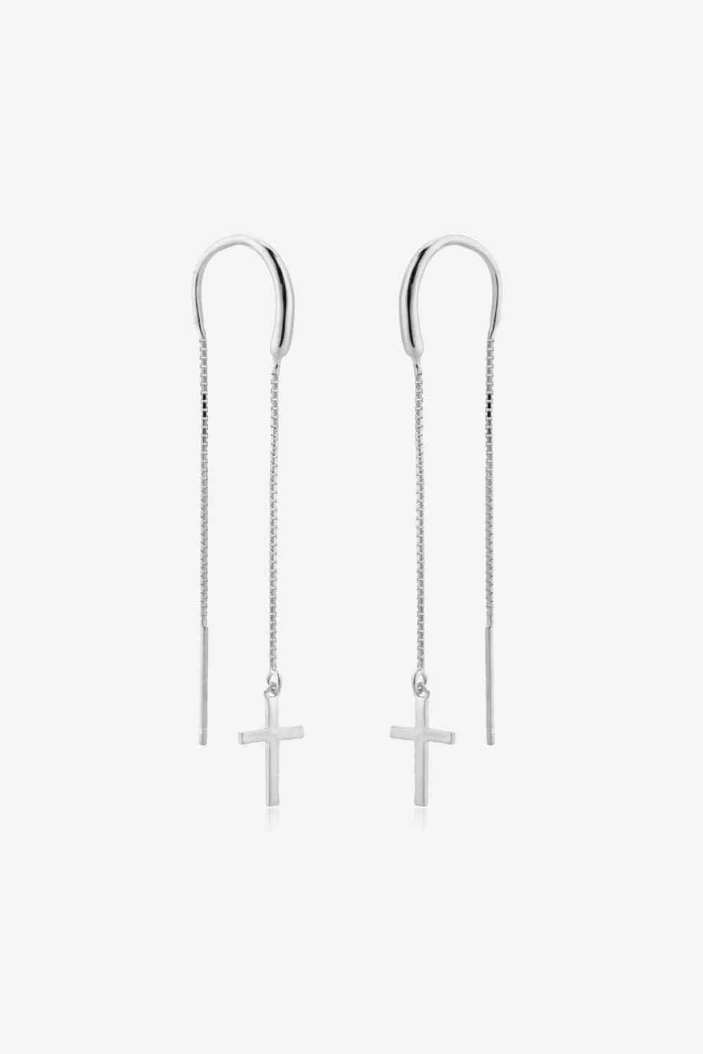 925 Sterling Silver Cross Threader Earrings