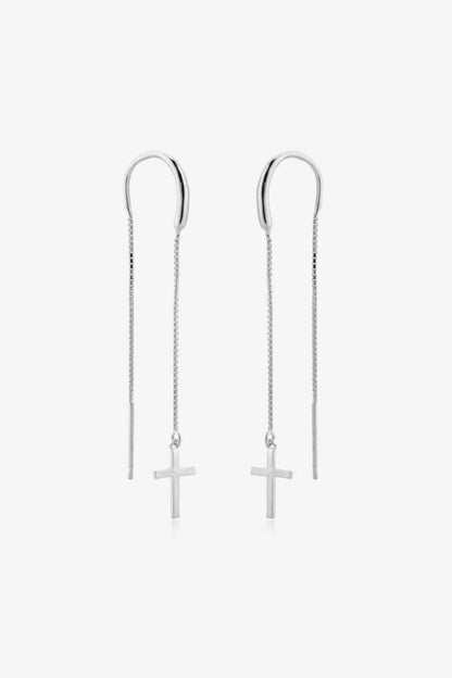 925 Sterling Silver Cross Threader Earrings